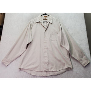 Milano Uomo Dress Shirt Mens Size 17 Tan Cotton Long Sleeve Collared Button Down